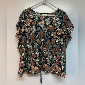 Ana Floral Print Women's cinch waist cotton Top - Multicolor size 3X